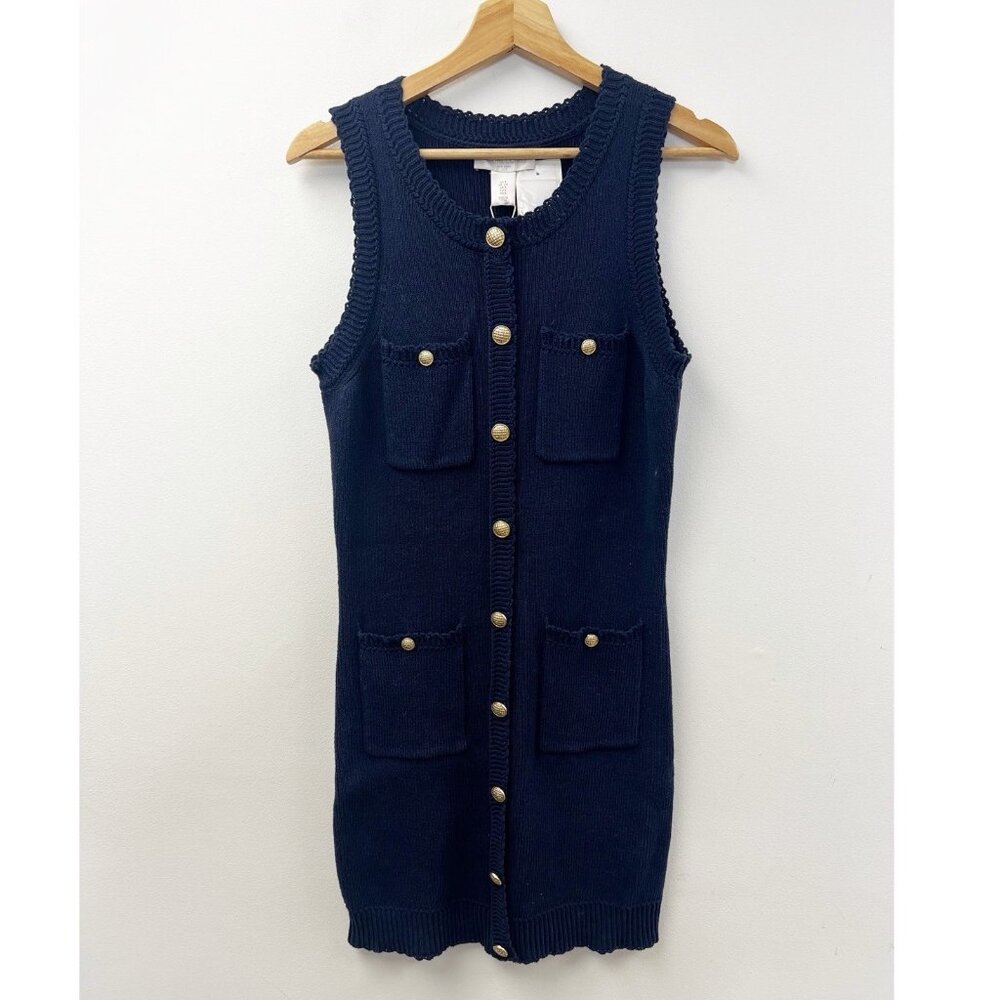 Caroline Constas New York Catalina Sleeveless Button Front Knit Dress Navy Blue - Picture 9 of 10